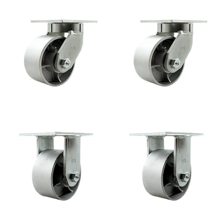 Service Caster 6'' Heavy Duty Semi Steel Cast Iron Wheel Caster Set 2 Swivel 2 Rigid, 4PK CRAN-SCC-KP92S630-SSR-2-R-2